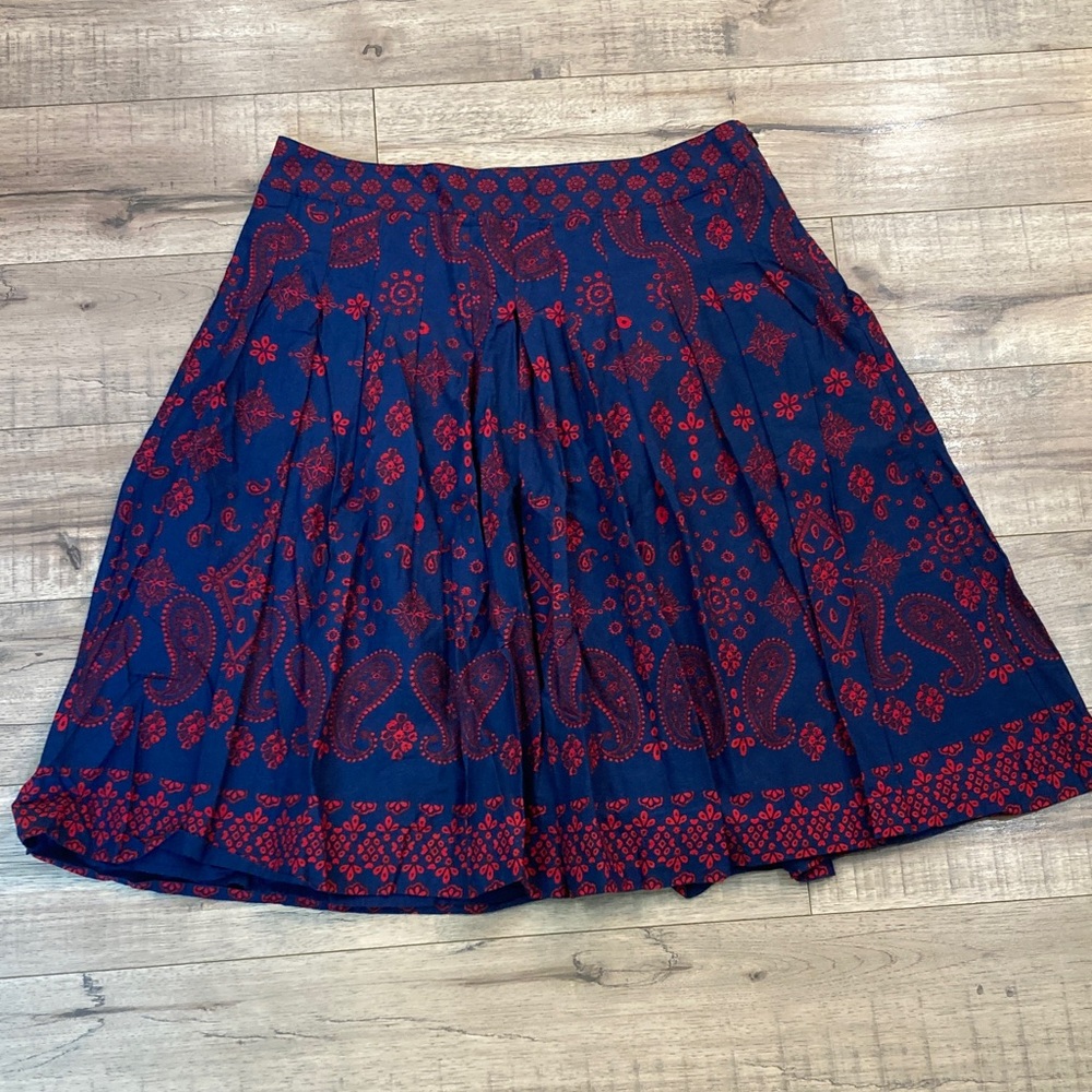 Talbots Navy Blue Red Paisley Pleated Full MIDI Skirt 8 Boho Bandana (P17)